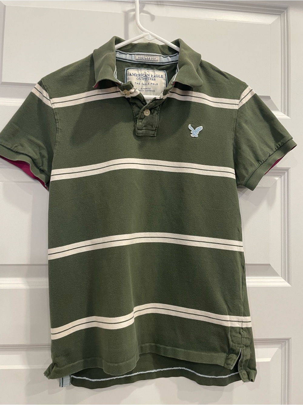 American Eagle Outfitters Olive & White Striped Men’s Polo